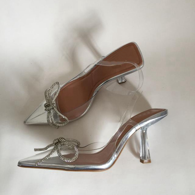 woloong New Brand Women Slingback Shoes Fashion PVC Transparent Ladies Elegant Sandals Thin High Heel Pointed Toe Mules S
