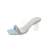 goosudu Transparent Thick Heel Crystal Slippers Women Summer New Korean Open Toe Rhinestone Dress Casual High Heels Women Slippers