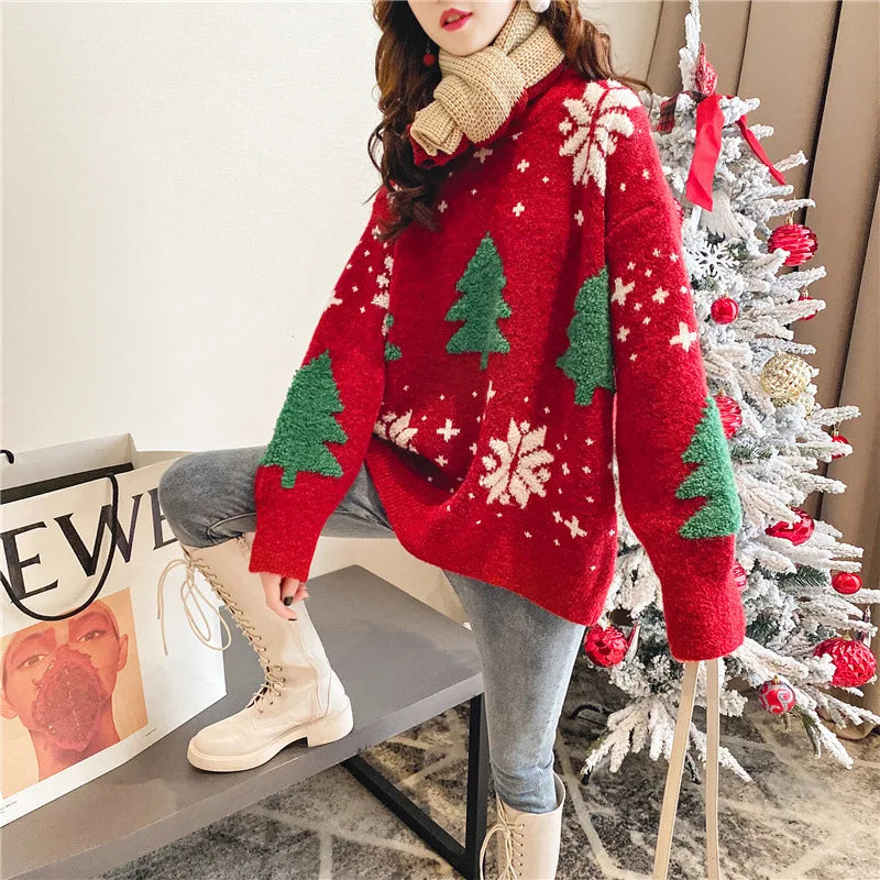 New Year Autumn and Winter New Super Hot Loose and Lazy Style Top Thickened Red Christmas Sweater  sweater women