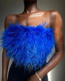 Fur Feather Strapless Tube Tops For Women Party Fashion Bustier Cute Top Y2k Club New Sexy Mini Fluffy Corset Top