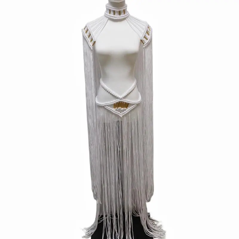 Tassel Hand Crochet Knitted Women Bikini Cover Ups  Summer Holiday Beach Bathing Suit Sexy Hollow Out Skirts Matching Set