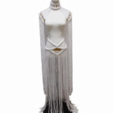 Tassel Hand Crochet Knitted Women Bikini Cover Ups  Summer Holiday Beach Bathing Suit Sexy Hollow Out Skirts Matching Set