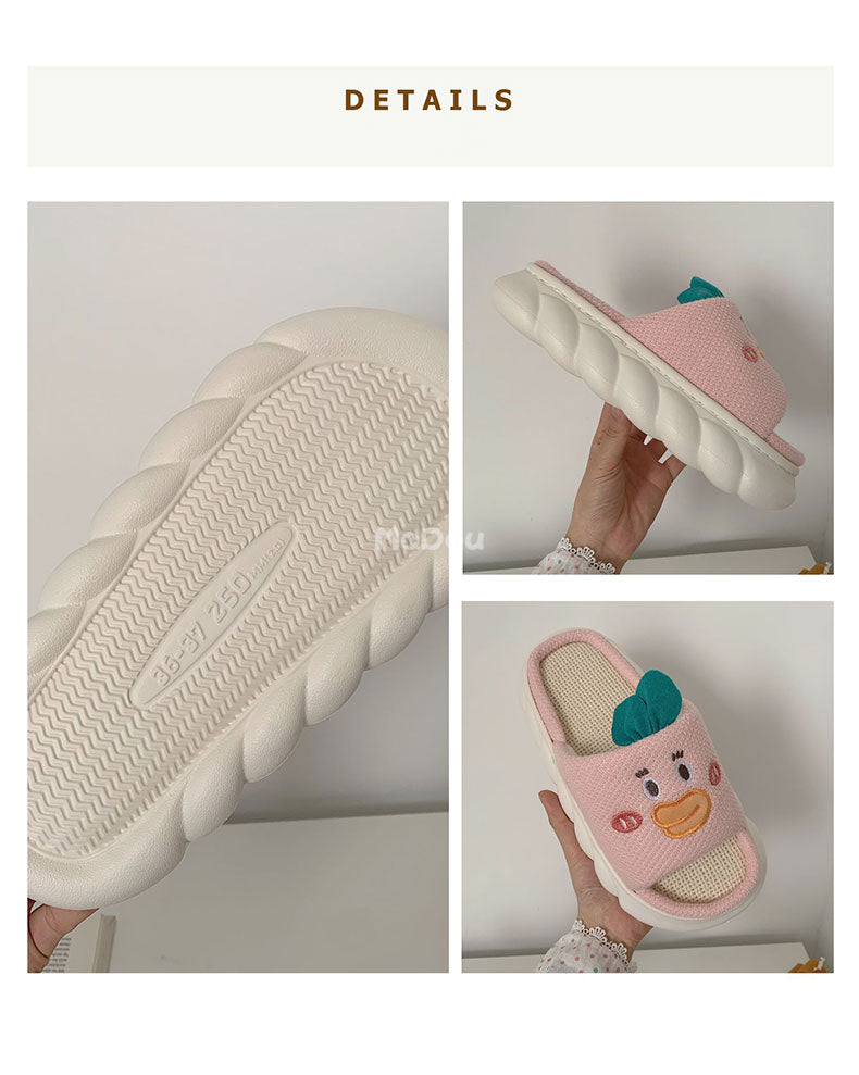 woloong  Four Season Home Non Slip Thick Sole Mute Hemp Cotton Women Slippers Cute Cartoon Shape Men Indoor Shoes New Arrival