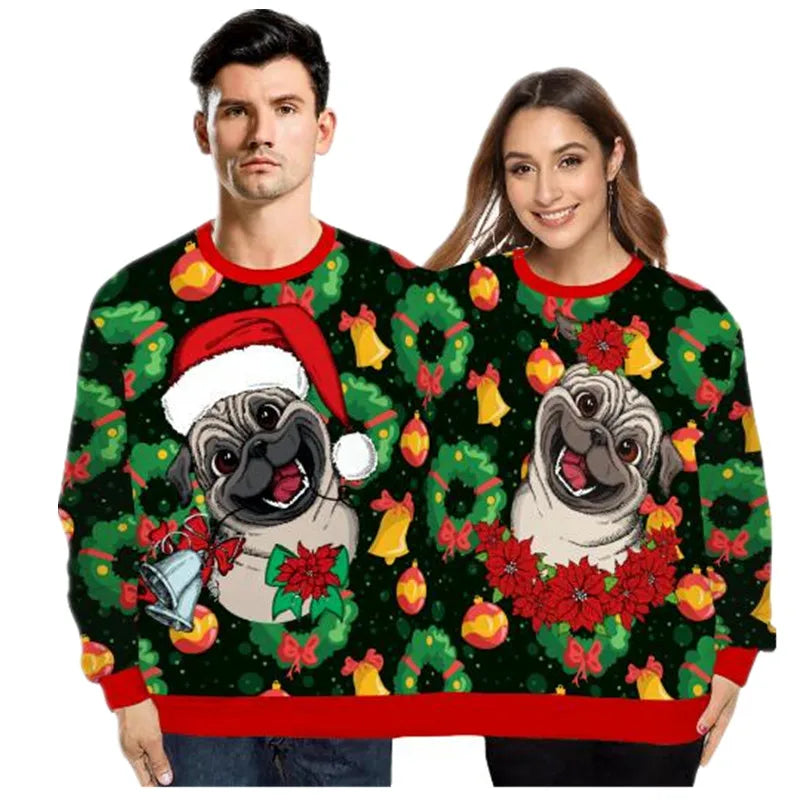 Christmas Sweater holiday spoof 3D digital printing couples two-piece double sweater loose lovers Funny Autumn Winter Clothing New Year