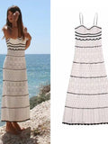 Summer New Dress Women's Beach Style Knitted Slim Fit Slim Strap Long Dresses Color Knitted Hollow Elegant Tight Vestidos