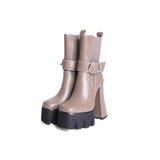 Spring and Autumn New Thick Heel Waterproof Platform Square Toe Short Boots Green Fashion Women's Boots Genuine Leather