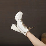 woloong  Thick Heel  Boots Autumn Winter New Fashion Side Zipper Lace Non-slip Waterproof Platform Thick-soled Women's Boots ANKLE
