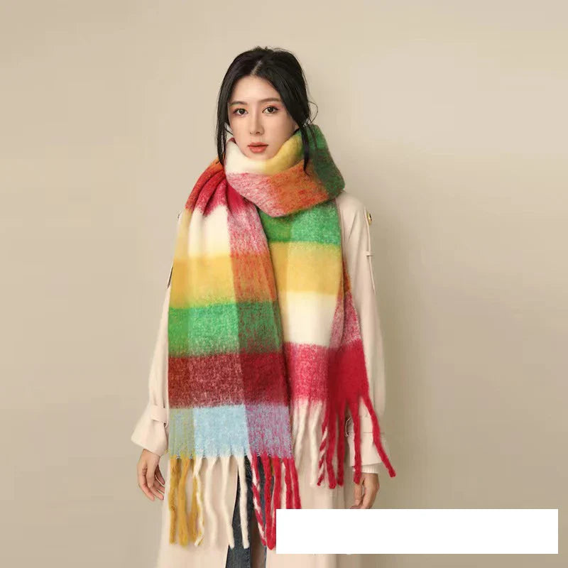 Thick Warm Winter Scarf  New Women Plaid Design Pashmina Shawls Cashmere Shawl Lady Wrap Tassel Scarves Knitted Men Foulard