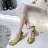 woloong Brand Ladies Sandal Spring New Fairy Pearl Sandals Sweet Square Heel with Mesh Crystal Temperament High Heels Tenis Masculino