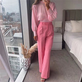 woloong New Pink Pants Women High Waist Wide Leg Trousers Woman Casual Baggy Pant Suits Spring Streetwear Wide Pants