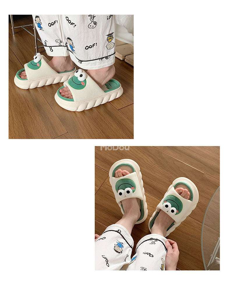 woloong  Four Season Home Non Slip Thick Sole Mute Hemp Cotton Women Slippers Cute Cartoon Shape Men Indoor Shoes New Arrival