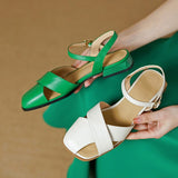 woloong  Women Sandals Office Ladies Casual Pumps Concise Fashion Genuine Leather Low Heels Basic Shoes Woman Summer  New Arrival