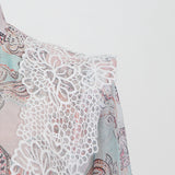 woloong  Sweet Patchwork Lace Set For Women Stand Collar Long Sleeve Shirt High Waist Skirt Print Sets Female Fashion New