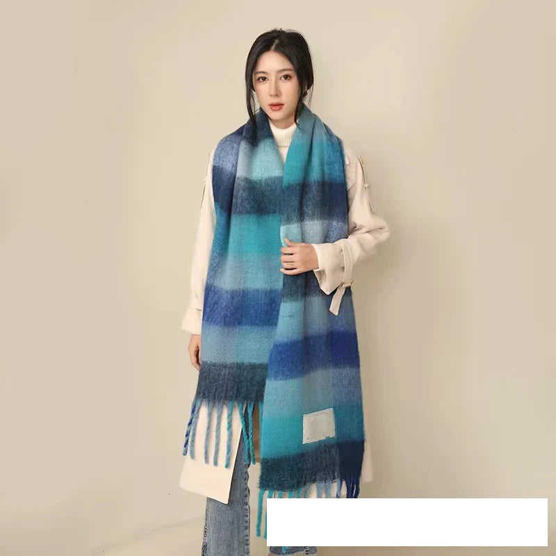 Thick Warm Winter Scarf  New Women Plaid Design Pashmina Shawls Cashmere Shawl Lady Wrap Tassel Scarves Knitted Men Foulard
