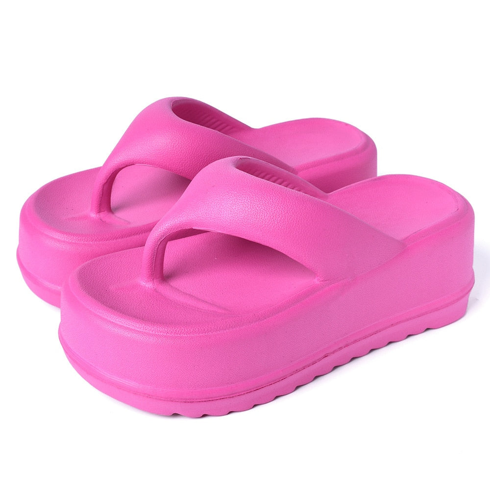 7cm Thick Women Flip Flops New Split Toe Muffin Platform Slippers High Summer Flat Slippers Casual EVA Sole Thick Slippers