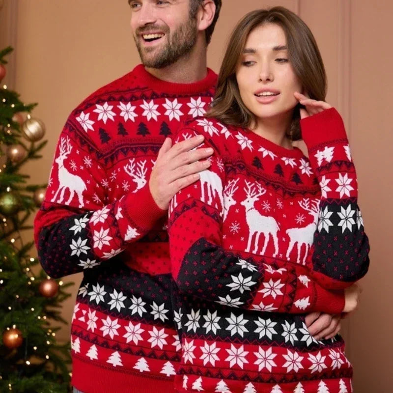 New Winter Mom Dad Kids Matching Knitting Sweaters Christmas Family Couples Jumpers Warm Thicken Casual Knitwear Xmas Look New Year