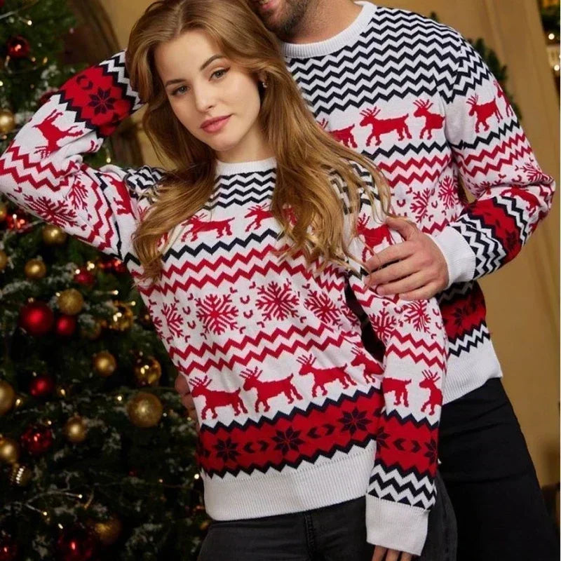New Winter Mom Dad Kids Matching Knitting Sweaters Christmas Family Couples Jumpers Warm Thicken Casual Knitwear Xmas Look New Year