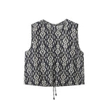 Printed Drawstring Cropped Tops Low Waist Fly Pants Sets Thin Causal Shirts Button Suits Summer Female Sleeveless Outwear