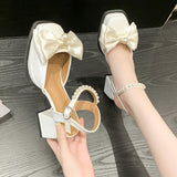 woloong  New Women Fashion High Heels Womens Spring Korean Style Versatile Closed Toe Sandals Mary Jane Chunky Heel Pumps