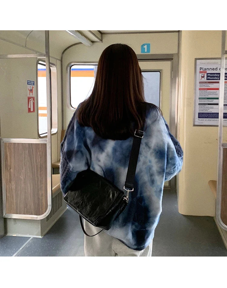 Winter Women Purple Sweater Crew Neck Twist Tie Dye Korean Fashion Lazy Wind Loose New Pullover Long Sleeves Knitting Tops