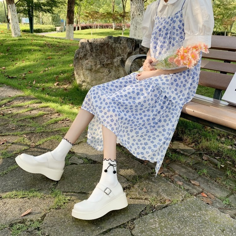 woloong  New Spring and Summer Women Mary Jane Shoes Sponge Cake Bottom Japanese Bowtie Student All-match Sweet Design Pumps