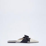 woloong  Summer Sandals Women New Fashion Beige Flat Shoes Pointed Sexy Bow Outer Wear Plus Size 41 Lazy Slippers Luxury Brand