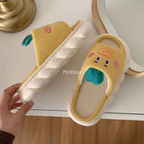 woloong  Four Season Home Non Slip Thick Sole Mute Hemp Cotton Women Slippers Cute Cartoon Shape Men Indoor Shoes New Arrival