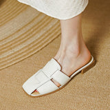 New Women Sandals Rome Style Mules Casual Slippers Spring Summer Low Heels Genuine Leather Shoes Woman Fashion Concise