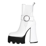 Spring and Autumn New Thick Heel Waterproof Platform Square Toe Short Boots Green Fashion Women's Boots Genuine Leather