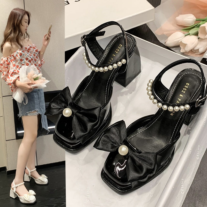 woloong  New Women Fashion High Heels Womens Spring Korean Style Versatile Closed Toe Sandals Mary Jane Chunky Heel Pumps