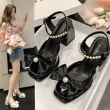 woloong  New Women Fashion High Heels Womens Spring Korean Style Versatile Closed Toe Sandals Mary Jane Chunky Heel Pumps