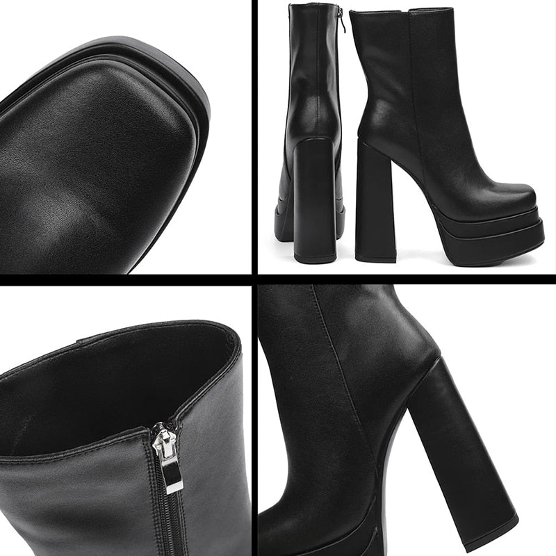 woloong New Ankle Boots Women Quality Platform Boots Female Fashion Short Boot Black Chunky High Heel Women Shoes Big Size 41