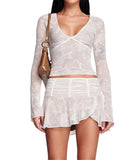 Women Lace Trim 2 Piece Skirt Set Sexy See Through Sleeveless Crop Tops Bodycon Skirt Outfits Summer Skirt Suit