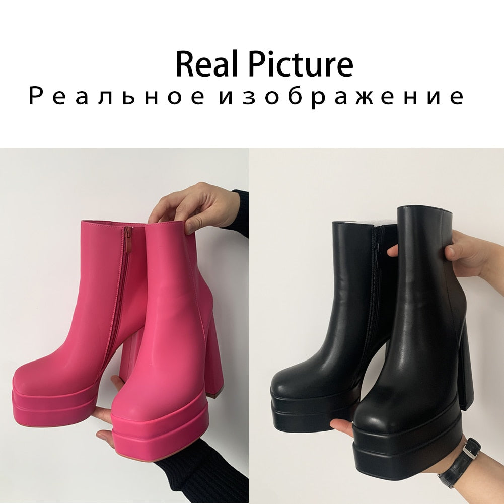 woloong New Ankle Boots Women Quality Platform Boots Female Fashion Short Boot Black Chunky High Heel Women Shoes Big Size 41