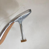 woloong New Brand Women Slingback Shoes Fashion PVC Transparent Ladies Elegant Sandals Thin High Heel Pointed Toe Mules S