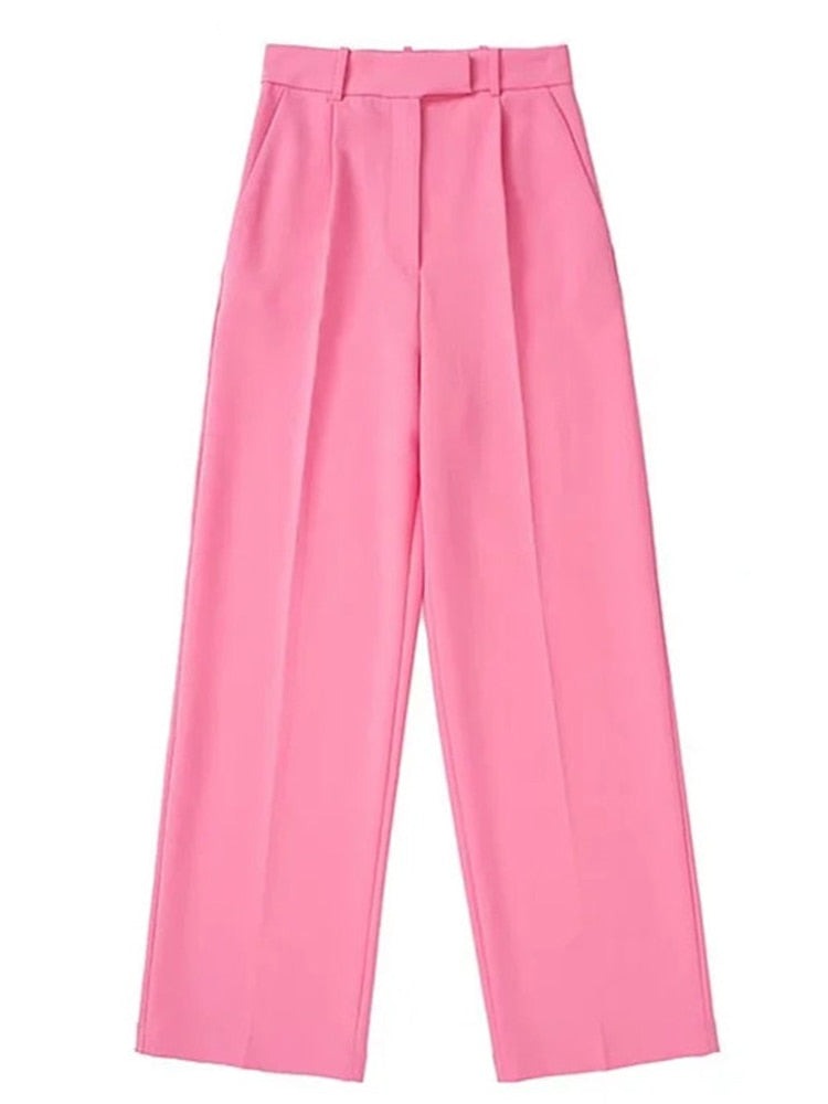 goosudu New Pink Pants Women High Waist Wide Leg Trousers Woman Casual Baggy Pant Suits Spring Streetwear Wide Pants