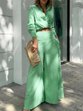 Shirt Long Pants Suits 2 Piece Set Women Long Sleeve Shirt Wide Leg Pants Casual White Spring Summer Outfits  New