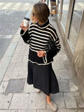 Winter Women’s Long Sleeves Knit Sweater Turtleneck Striped Print Loose Pullover Tops New Autumn Oversized Sweater