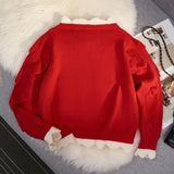 Chic Korean Fashion Flower Pattern Red Christmas Cardigan Sweaters Autumn Winter Long Sleeve Y2K Aesthetic Knitted Tops Christmas New Year