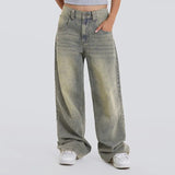 Vintage Wide Leg For Women Jeans Fashion New Jean Streetwear Zipper Pocket High Street Female Y2k Denim Trousers