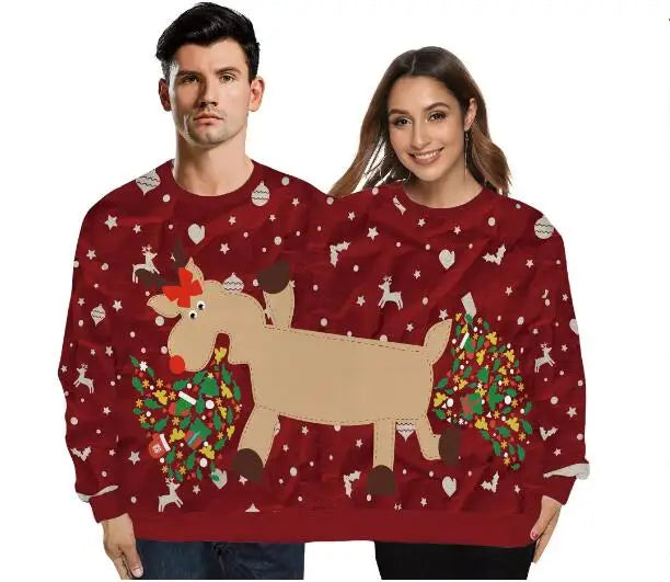 Christmas Sweater holiday spoof 3D digital printing couples two-piece double sweater loose lovers Funny Autumn Winter Clothing New Year