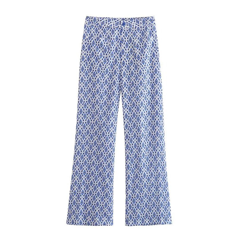 Printed Drawstring Cropped Tops Low Waist Fly Pants Sets Thin Causal Shirts Button Suits Summer Female Sleeveless Outwear