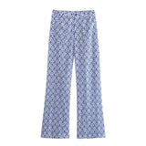 Printed Drawstring Cropped Tops Low Waist Fly Pants Sets Thin Causal Shirts Button Suits Summer Female Sleeveless Outwear