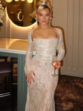 Elegant Women Party Evening Dress Lace Slip Long Sleeve Backless Sexy Maxi Dress For Women  New Slim Long Dress