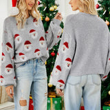 Ladies Cute Sweater Autumn/Winter New O-Neck Lantern Sleeve Loose Knitted Tops Traf Pullover Father Christmas Sweaters New Year