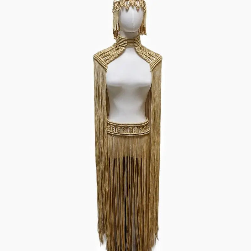 Tassel Hand Crochet Knitted Women Bikini Cover Ups  Summer Holiday Beach Bathing Suit Sexy Hollow Out Skirts Matching Set