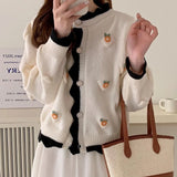 Chic Korean Fashion Flower Pattern Red Christmas Cardigan Sweaters Autumn Winter Long Sleeve Y2K Aesthetic Knitted Tops Christmas New Year