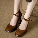 Spring and Autumn Fashion New Buckle Comfortable Solid Color Square Toe Sexy Banquet Women's High Heels Zapatos