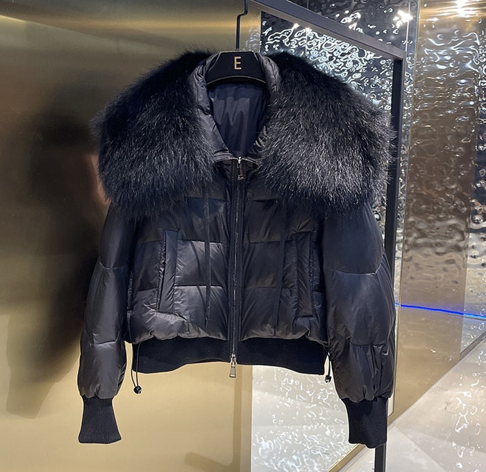 European Version Winter New Light Luxury All-match Big Fur Collar Loose Women's Long-Sleeved Bread Korean Version Down Jack