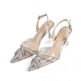 woloong Ankle Luxury Rivet High Heeled Shoes Summer New Women's Pumps Pointed Versatile Sexy Prom Women's Sandals 8cm Sandalias
